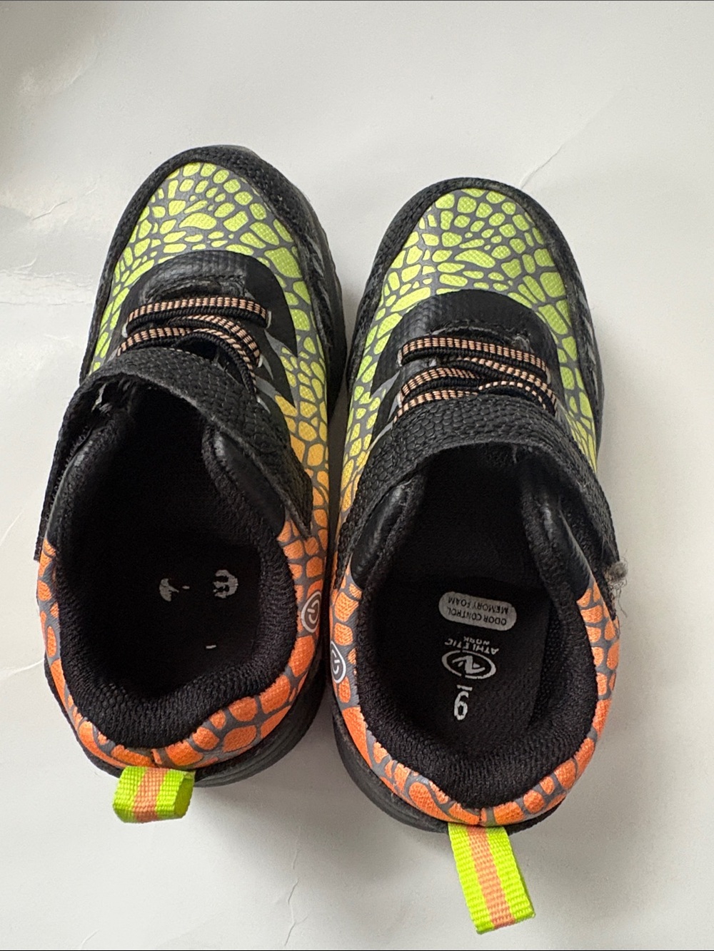 Athletic Works Neon Green and Orange Patterned Kids Sneakers